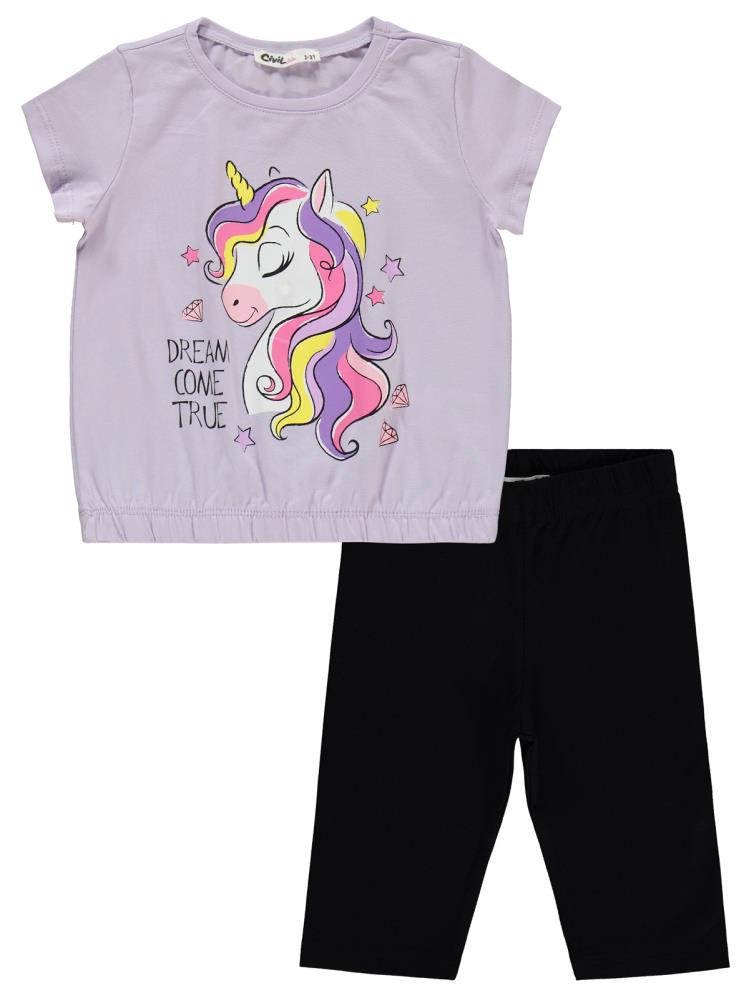 Civil Girls Unicorn Baskılı 2-5 Yaş Takım - Lila