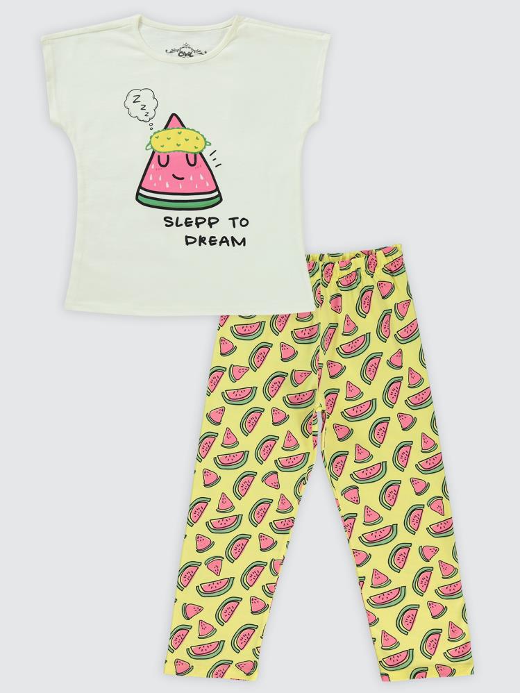 Civil Girls Karpuz Baskılı 10-13 Yaş Pijama Takımı - Sarı