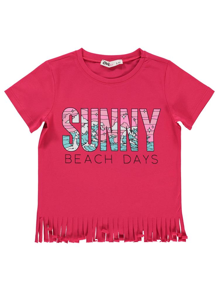 Civil Girls Sunny Baskılı 2-5 Yaş Tişört - Parlak Ahududu