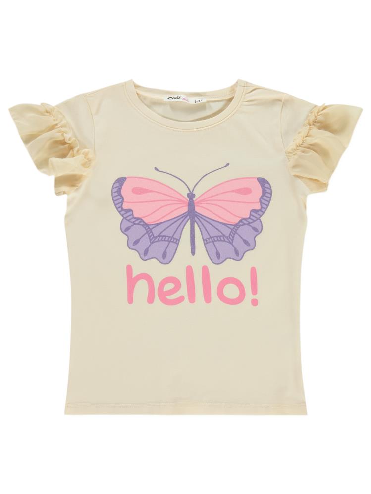 Civil Girls Hello Baskılı 2-5 Yaş Tişört - Fil Dişi