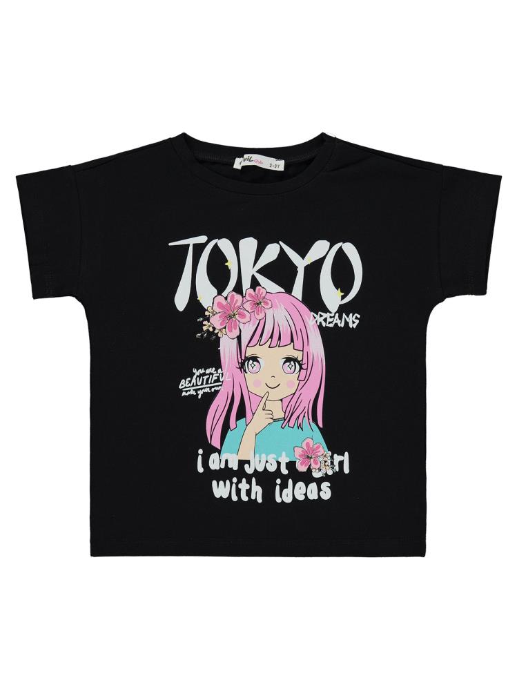 Civil Girls Tokyo Baskılı 2-5 Yaş Tişört - Siyah