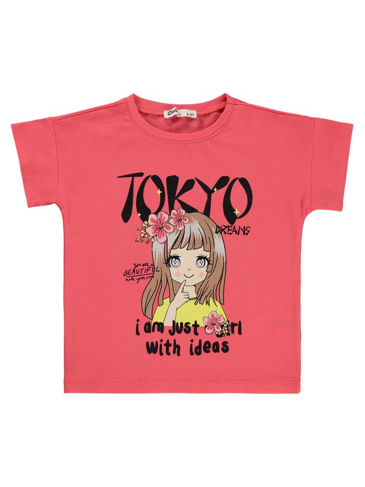 Civil Girls Tokyo Baskılı 2-5 Yaş Tişört - Kırmızı