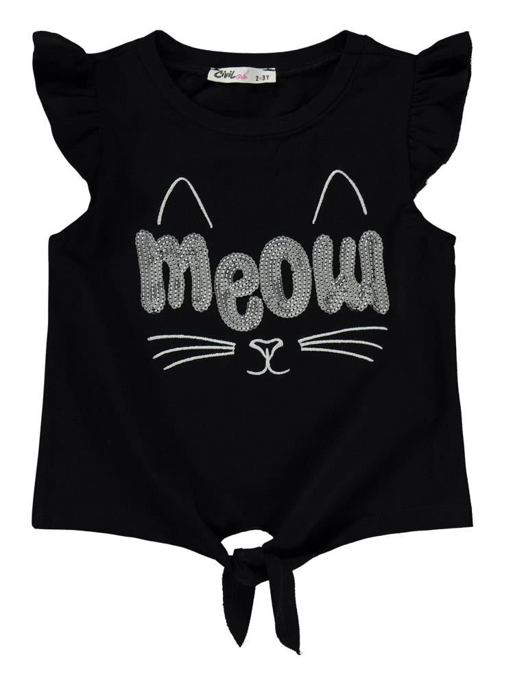 Civil Girls Meow Nakışlı 2-5 Yaş Takım - Gri