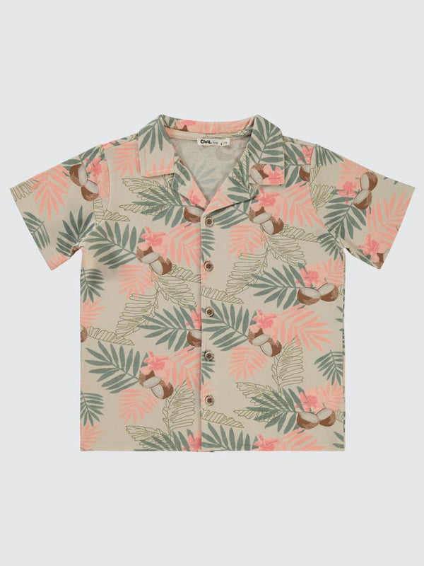 Civil Boys Yaprak Baskılı 10-13 Yaş Gömlek - Bej