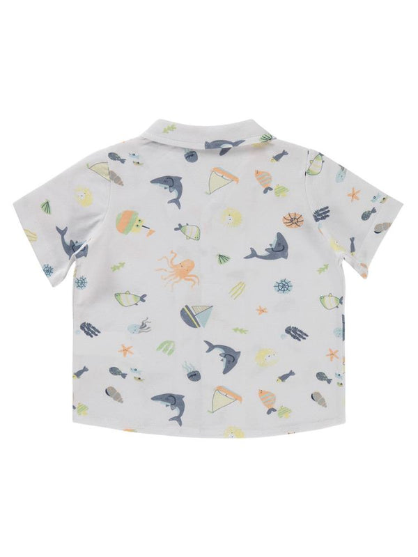 Civil Boys Ahtapot Yelkenli Baskılı 2-5 Yaş Gömlek - Beyaz