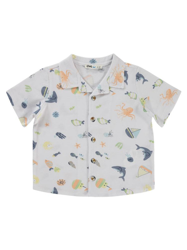 Civil Boys Ahtapot Yelkenli Baskılı 2-5 Yaş Gömlek - Beyaz