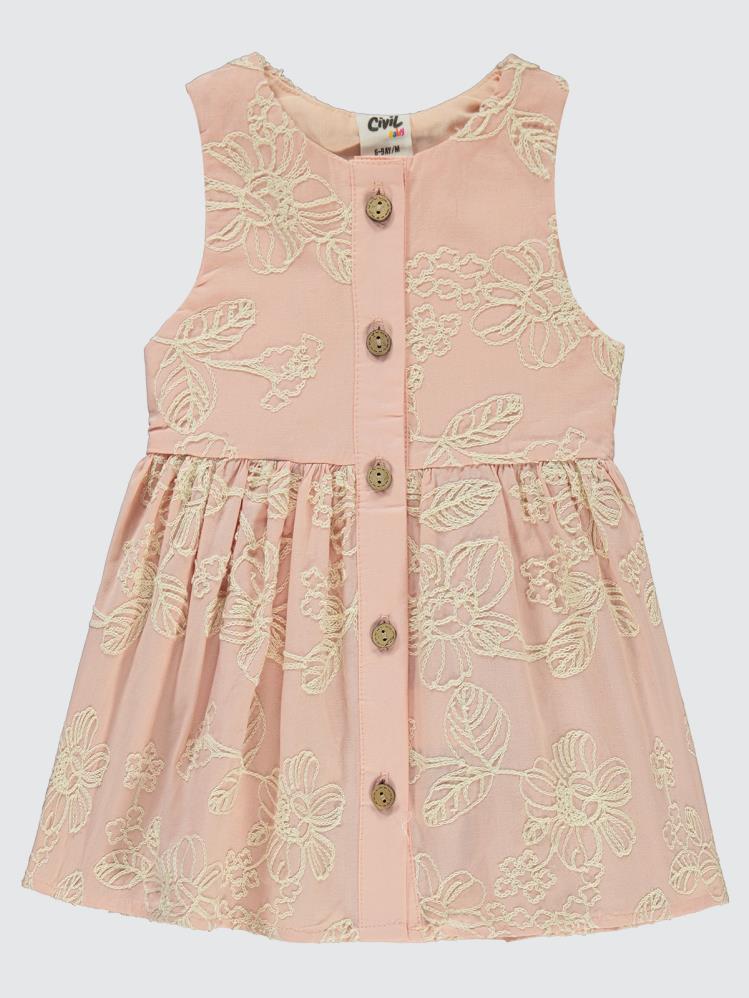 Civil Baby Çiçek Desenli 6-18 Ay Elbise - Pudra
