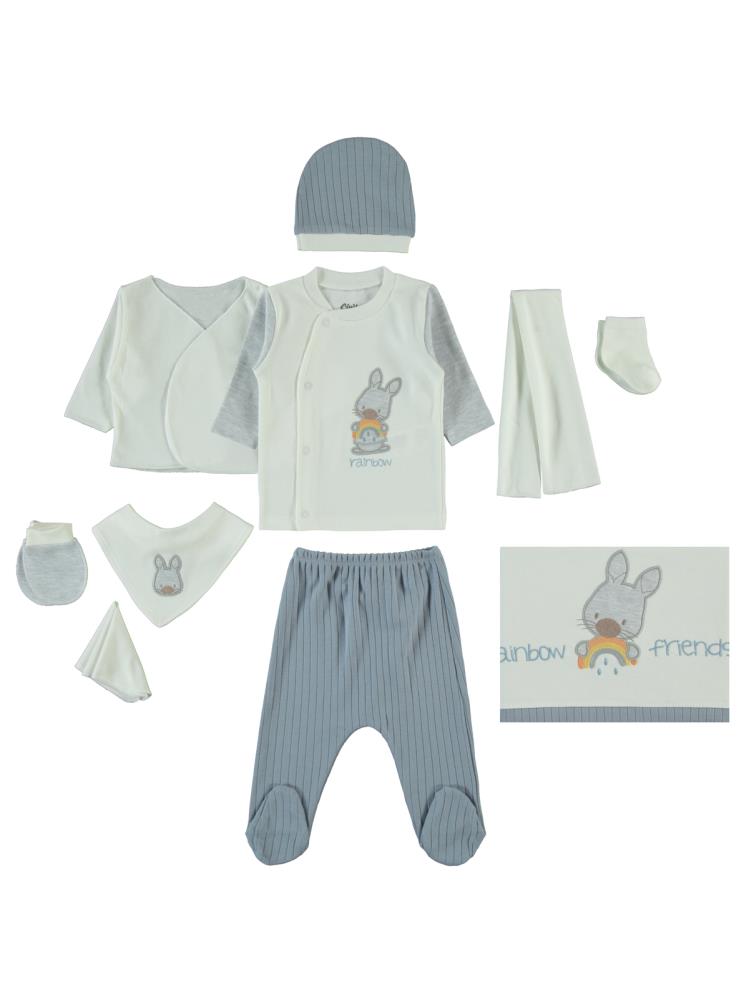 Civil Baby Rainbow Tavşan Nakışlı 0-1 Ay Zıbın Setleri - Mavi