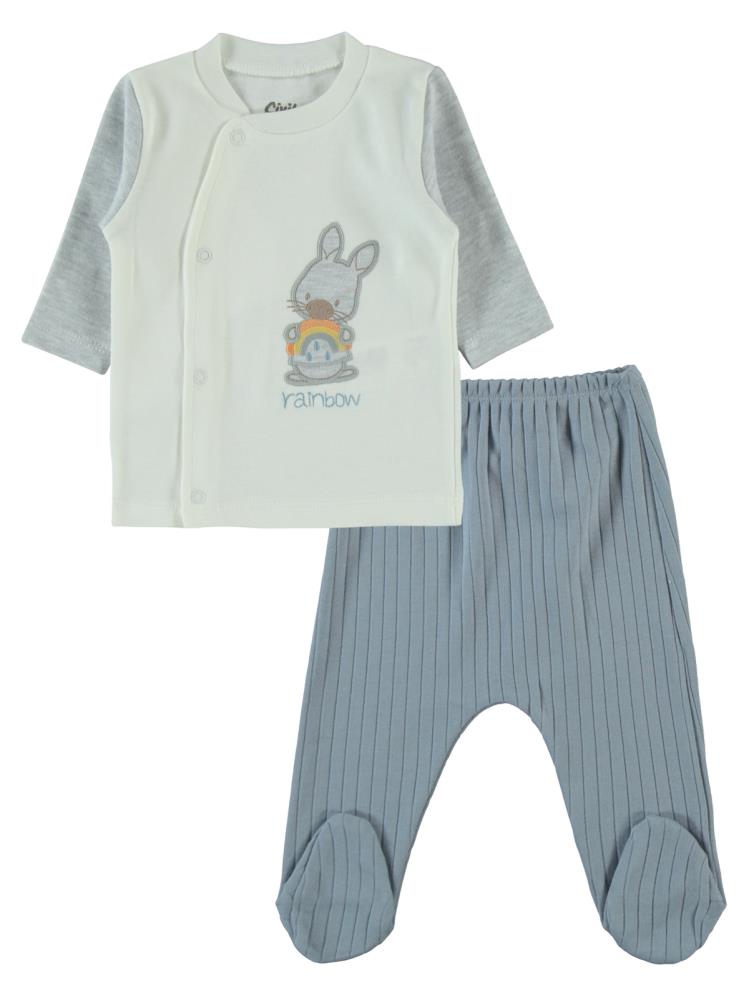 Civil Baby Rainbow Tavşan Nakışlı 0-1 Ay Zıbın Setleri - Mavi