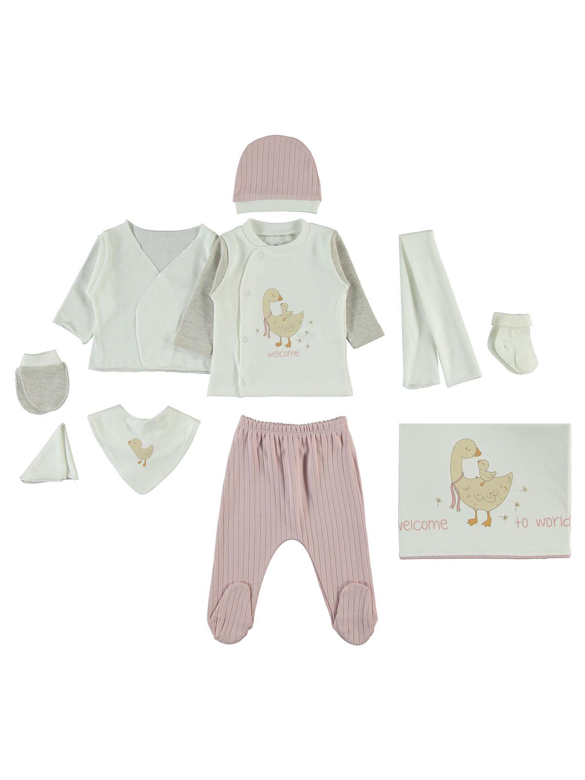 Civil Baby Ördek Nakışlı 0-1 Ay Zıbın Setleri - Pudra