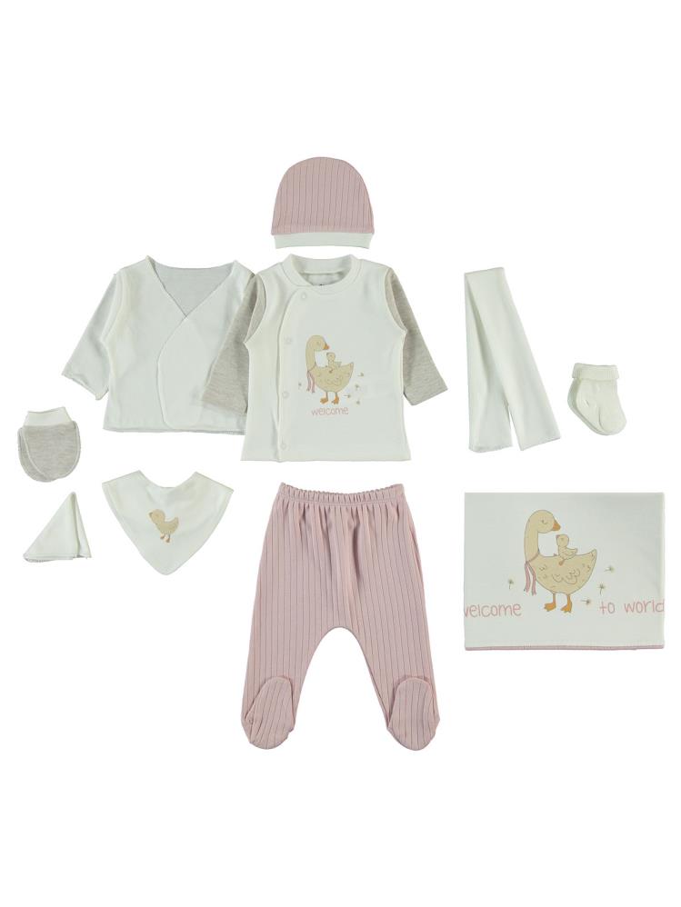 Civil Baby Ördek Nakışlı 0-1 Ay Zıbın Setleri - Pudra