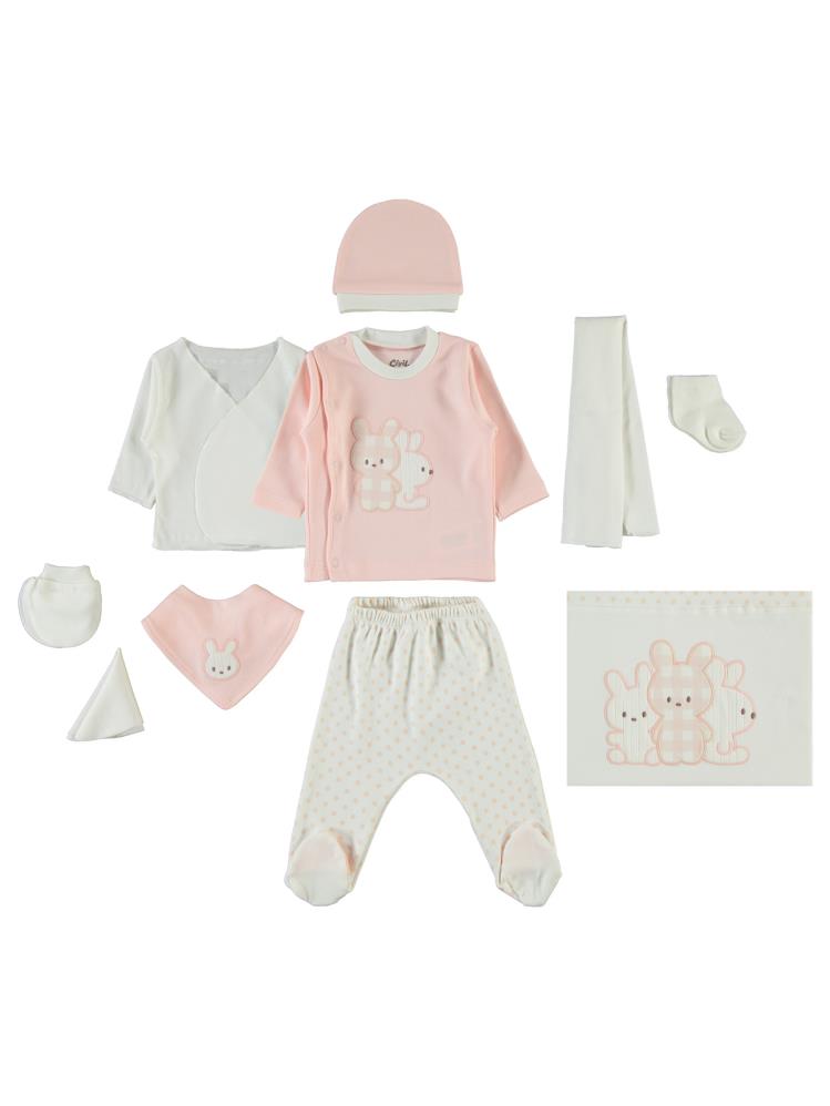 Civil Baby Tavşanlar Nakışlı 0-1 Ay Zıbın Setleri - Pudra