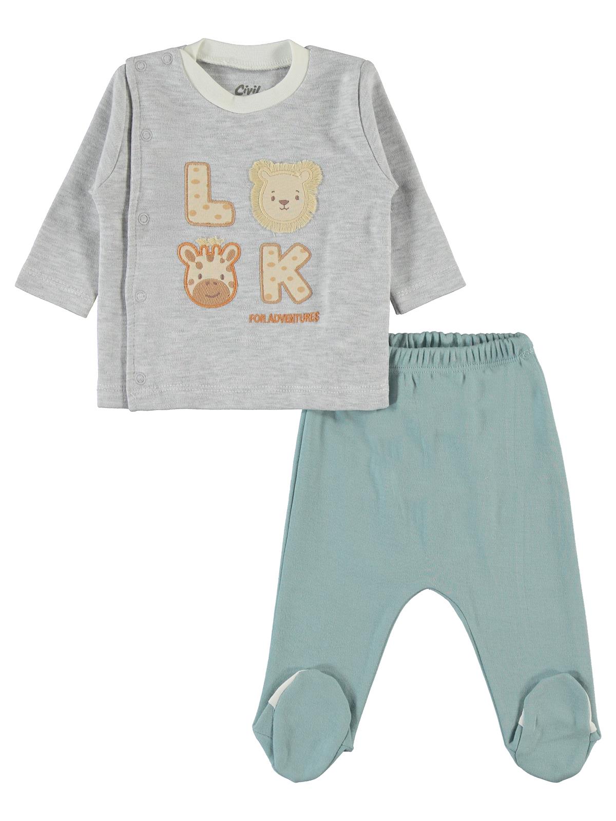 Civil Baby Look Hayvanlar Nakışlı 0-1 Ay Zıbın Setleri - Mavi