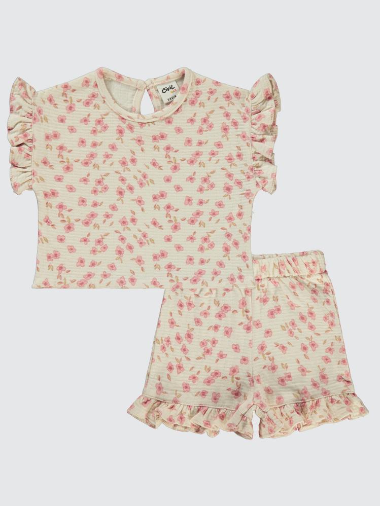Civil Baby Çiçek Desenli 6-18 Ay Takım - Bej