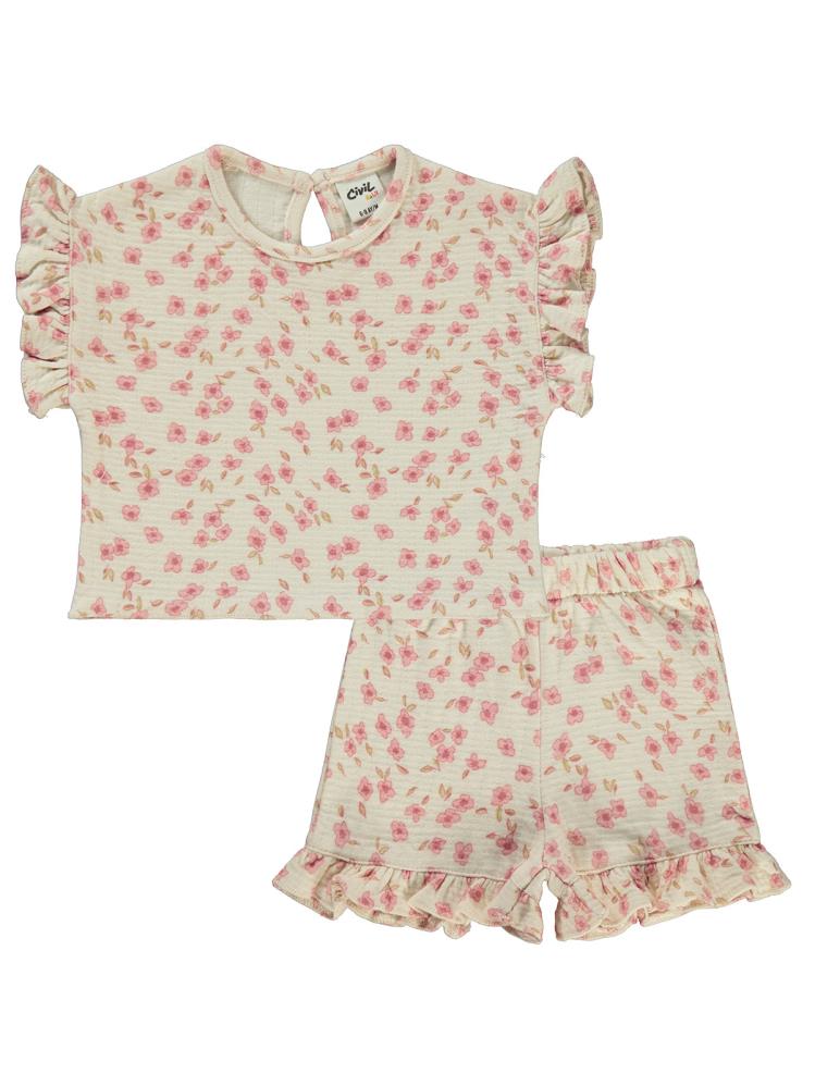 Civil Baby Çiçek Desenli 6-18 Ay Takım - Bej