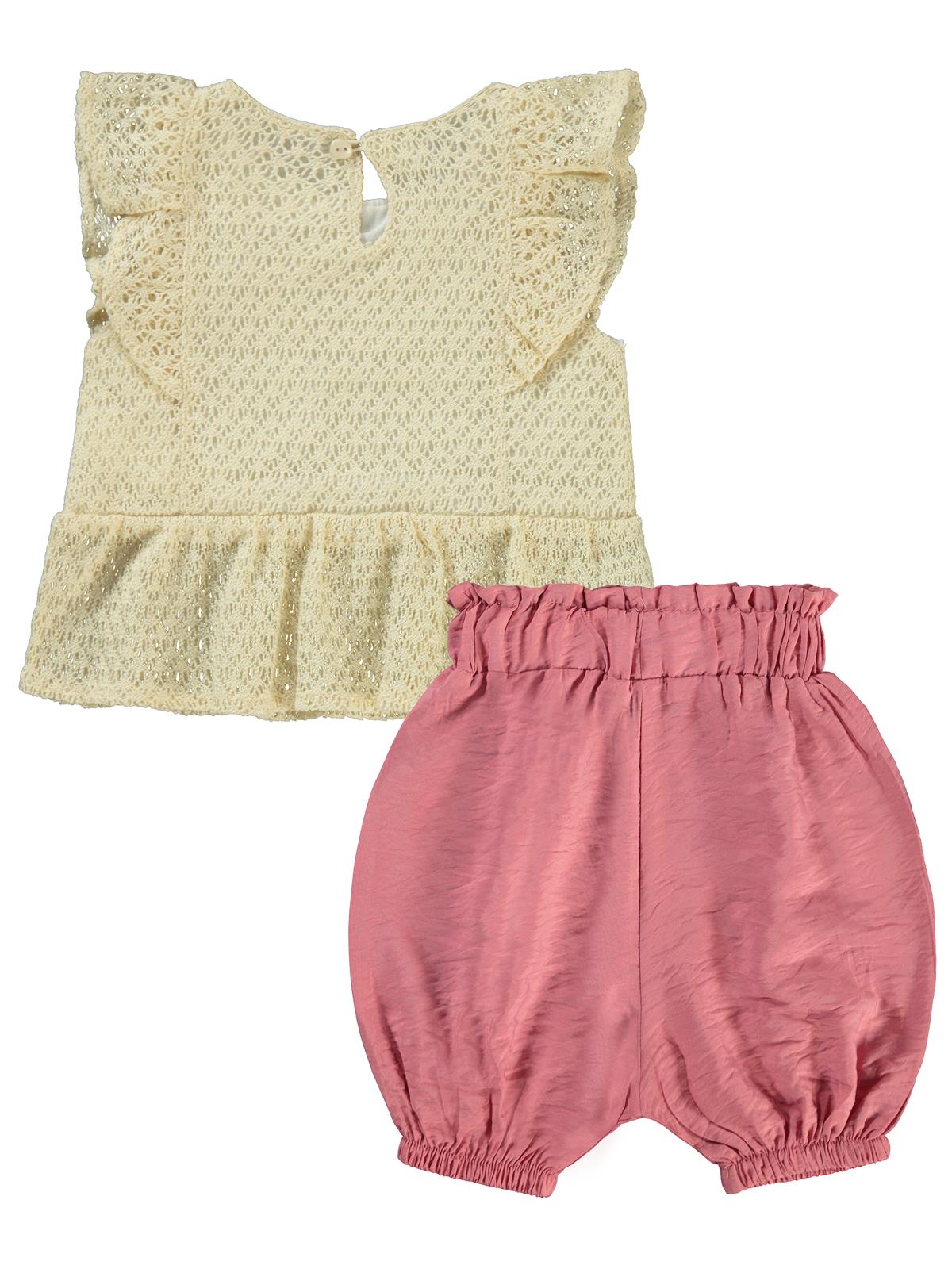 Civil Baby Kol Fırfırlı Dantelli 6-18 Ay Takım - Ekru