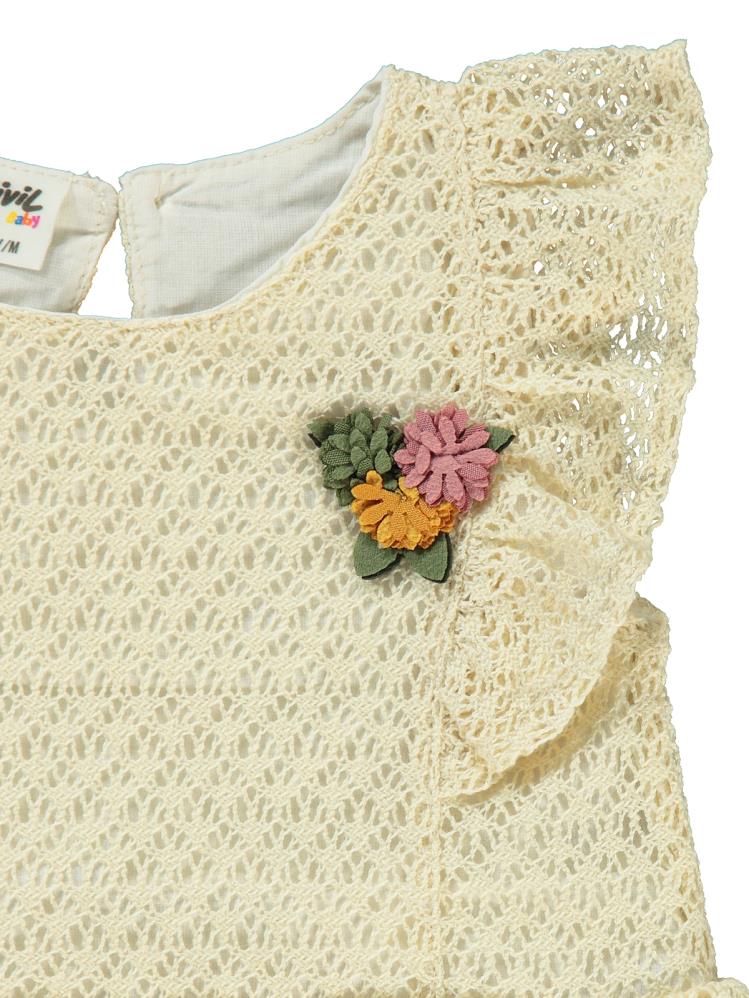 Civil Baby Kol Fırfırlı Dantelli 6-18 Ay Takım - Ekru
