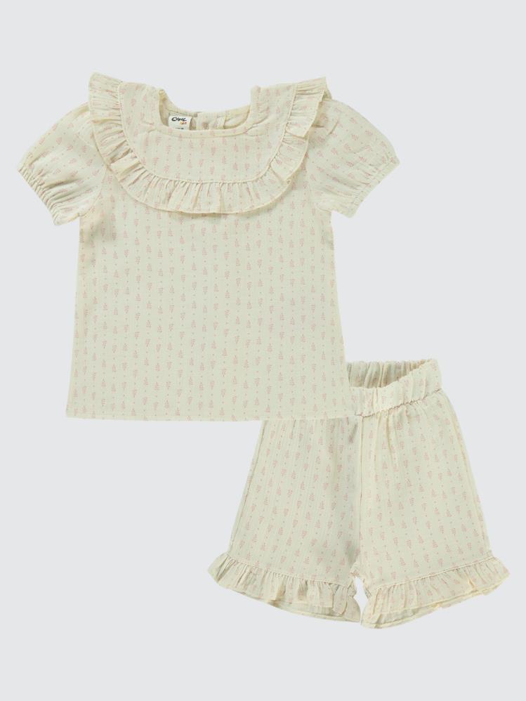 Civil Baby Çıtır Desen Empirme 6-18 Ay Takım - Ekru