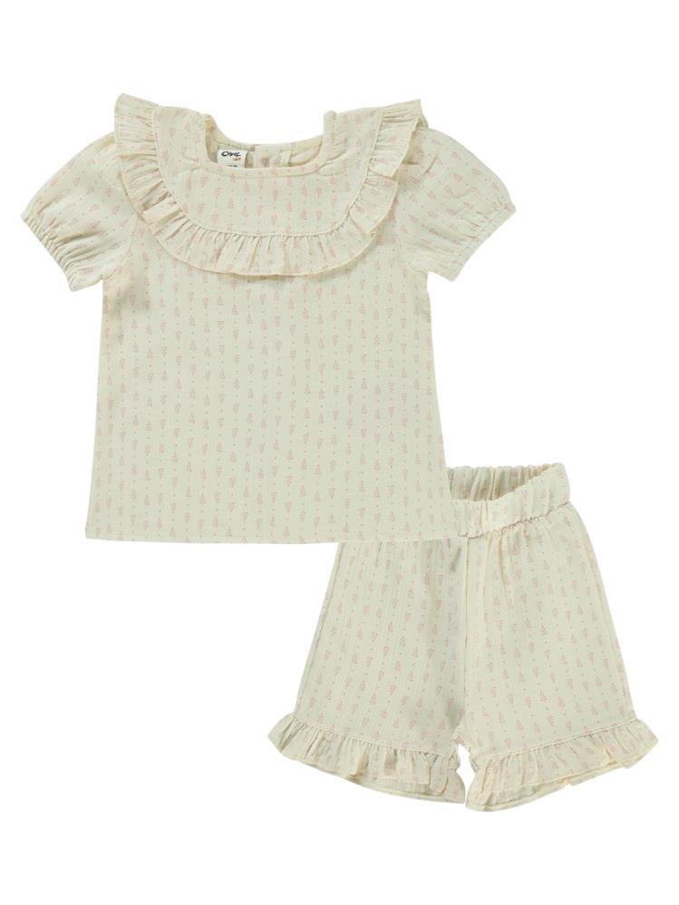 Civil Baby Çıtır Desen Empirme 6-18 Ay Takım - Ekru