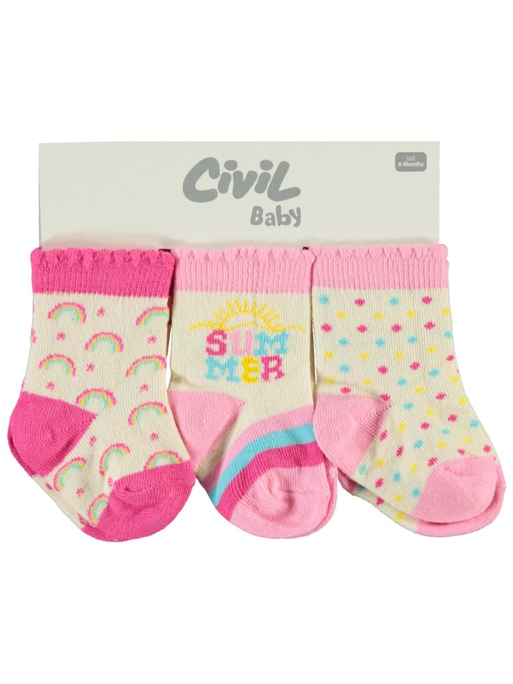 Civil Baby Kız Bebek 3'lü Çorap Set 6-18 Ay