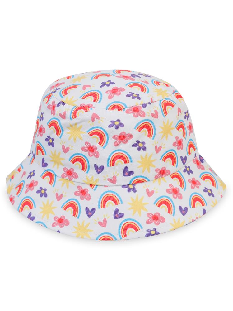Civil Girls Gökkuşağı Desenli 2-5 Yaş Çocuk Kız Maksi Şapka - Beyaz