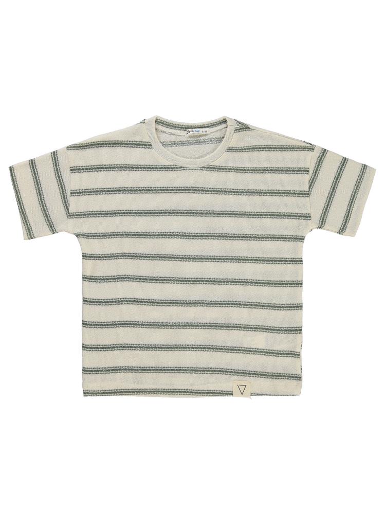 Civil Boys Çizgili 6-9 Yaş Tişört - Haki