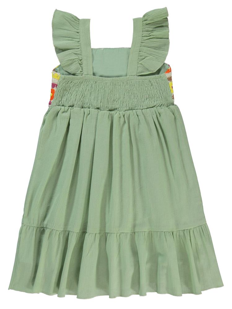 Civil Girls Roba Desenli 6-9 Yaş Elbise - Yeşil