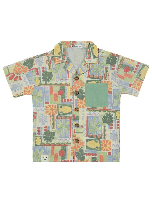 Civil Boys Kendinden Desenli Düz Cepli 6-9 Yaş Gömlek - Ekru