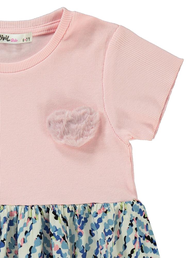 Civil Girls Kalp Desenli 2-5 Yaş Elbise - Pembe