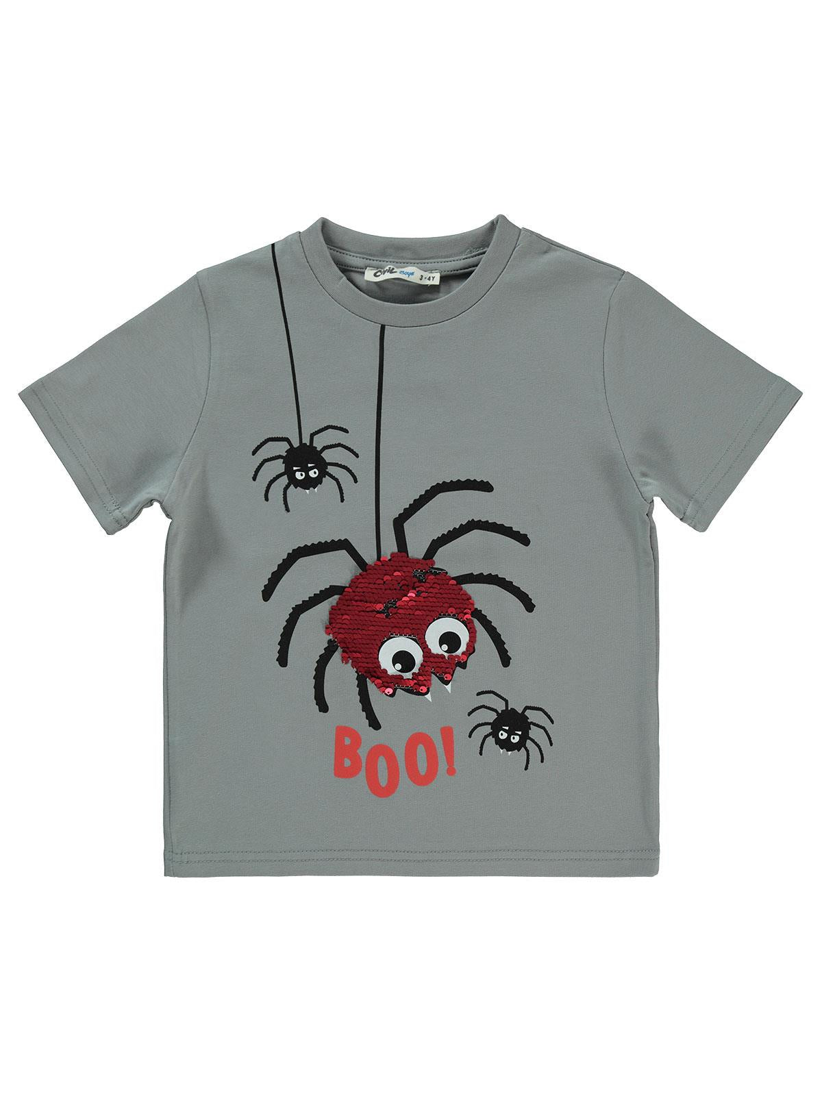 Civil Boys Örümcek Baskılı 2-5 Yaş Tişört - Gri