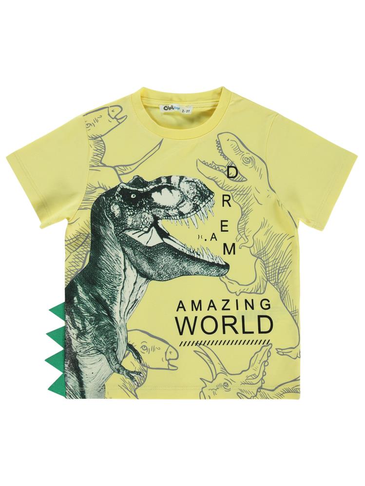 Civil Boys Dinozor World Baskılı 2-5 Yaş Tişört - Sarı
