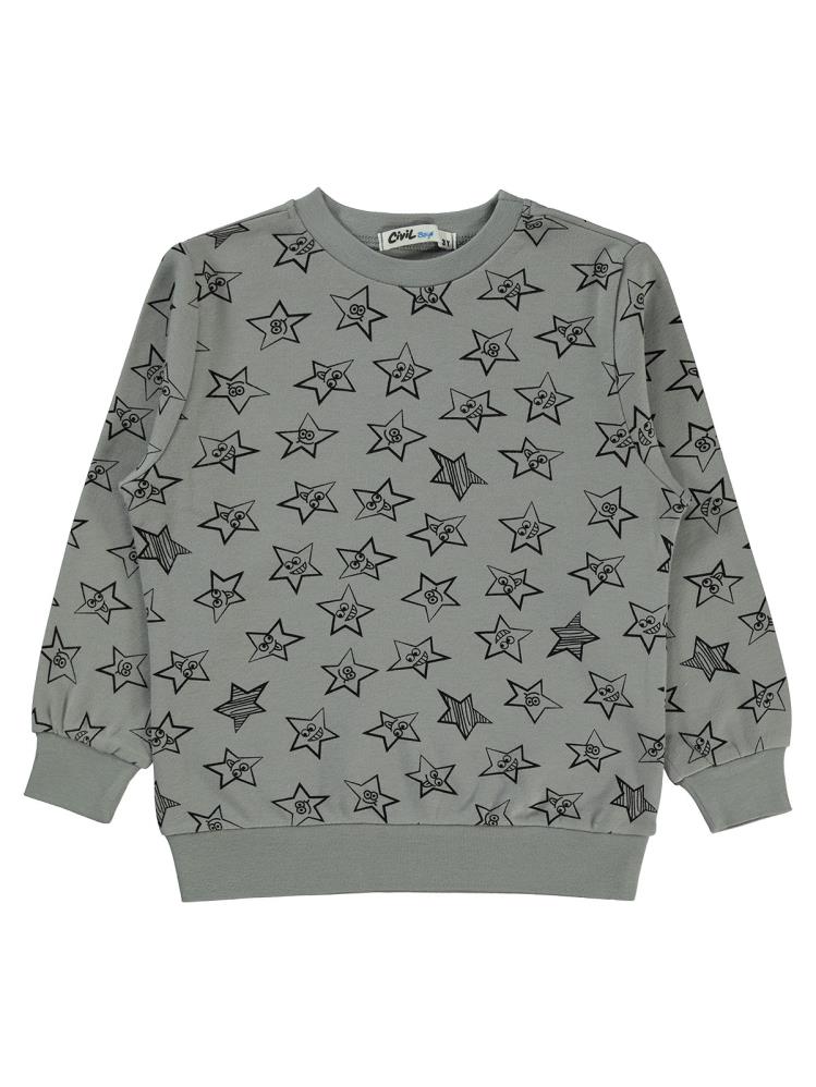 Civil Boys Empirme Yıldız Baskılı 2-5 Yaş Sweatshirt - Gri