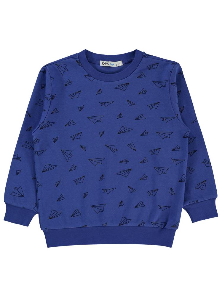 Civil Boys Kağıt Uçak Baskılı 2-5 Yaş Sweatshirt - Mavi