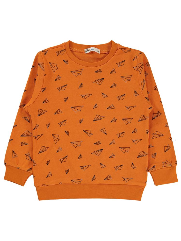 Civil Boys Kağıt Uçak Baskılı 2-5 Yaş Sweatshirt - Turuncu