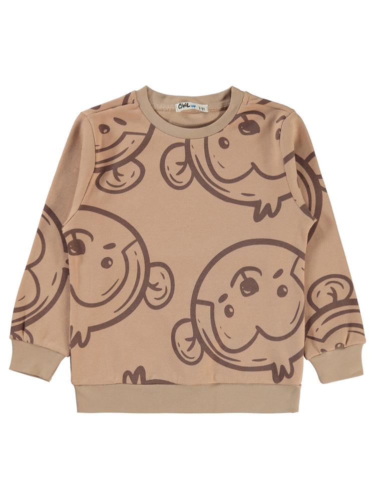 Civil Boys Empirme Maymun Baskılı 2-5 Yaş Sweatshirt - Bej