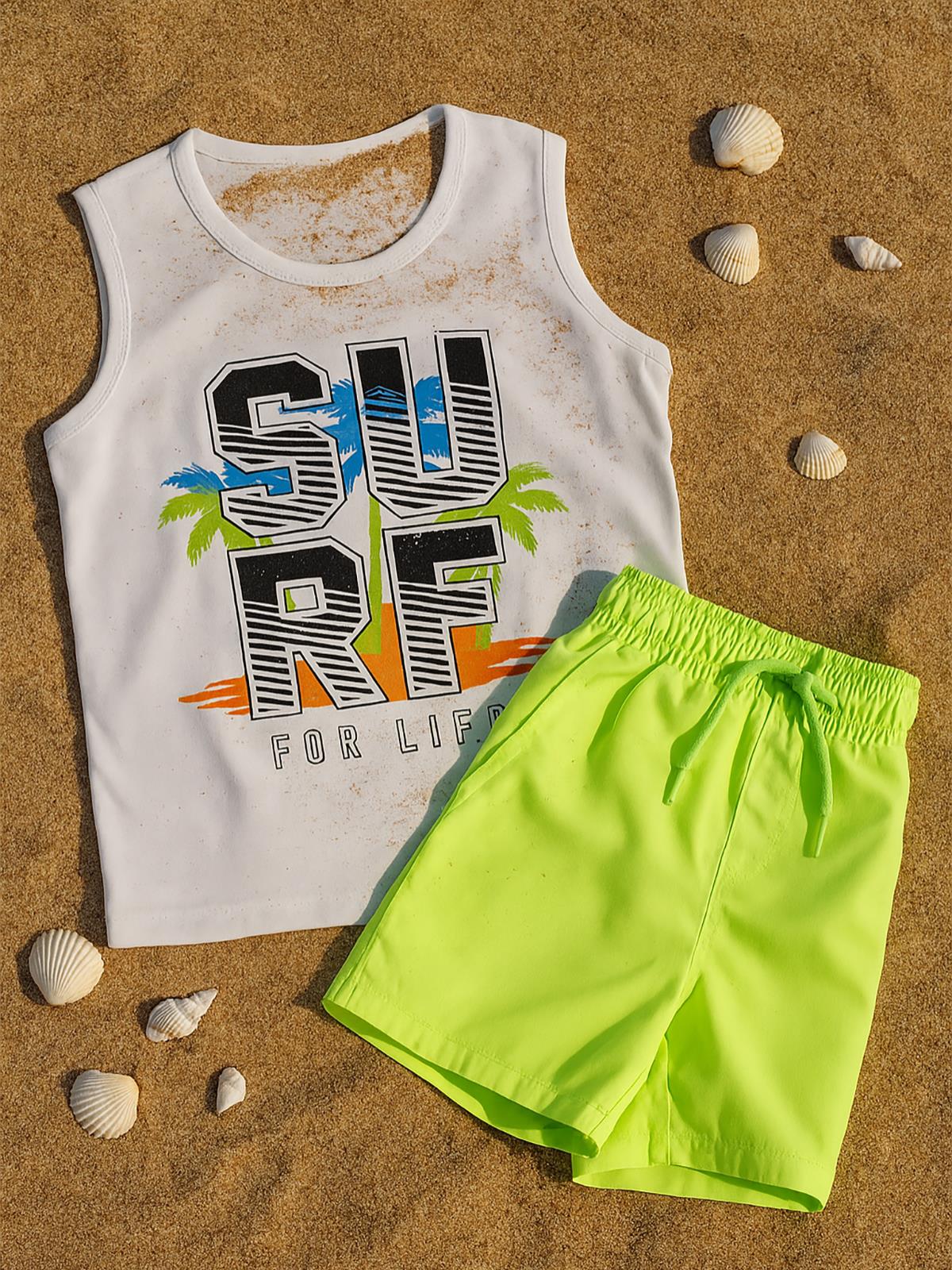 Civil Boys Surf Palmiye Baskılı 6-9 Yaş Tişört - Beyaz