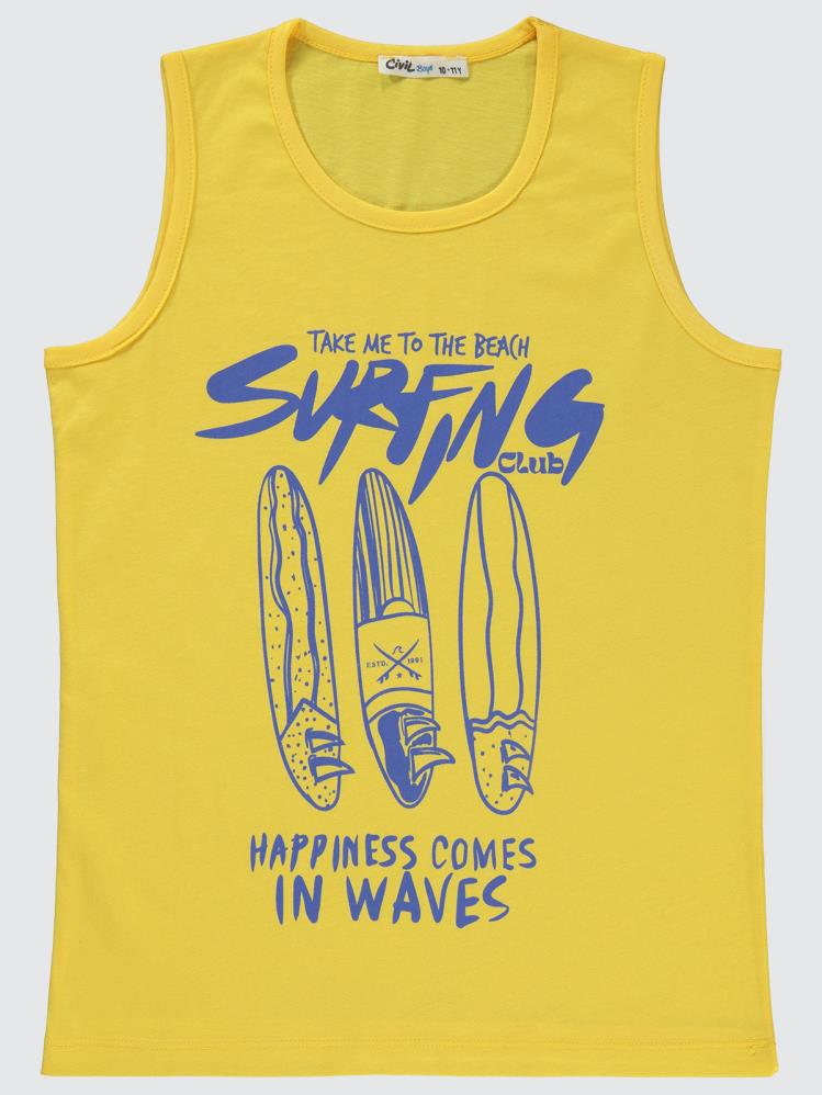 Civil Boys Surfıng Baskılı 10-13 Yaş Tişört - Sarı