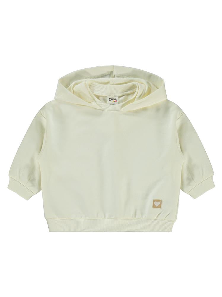 Civil Baby Civil Basic Kalp Etiketli Kapüşonlu 6-18 Ay Sweatshirt - Ekru