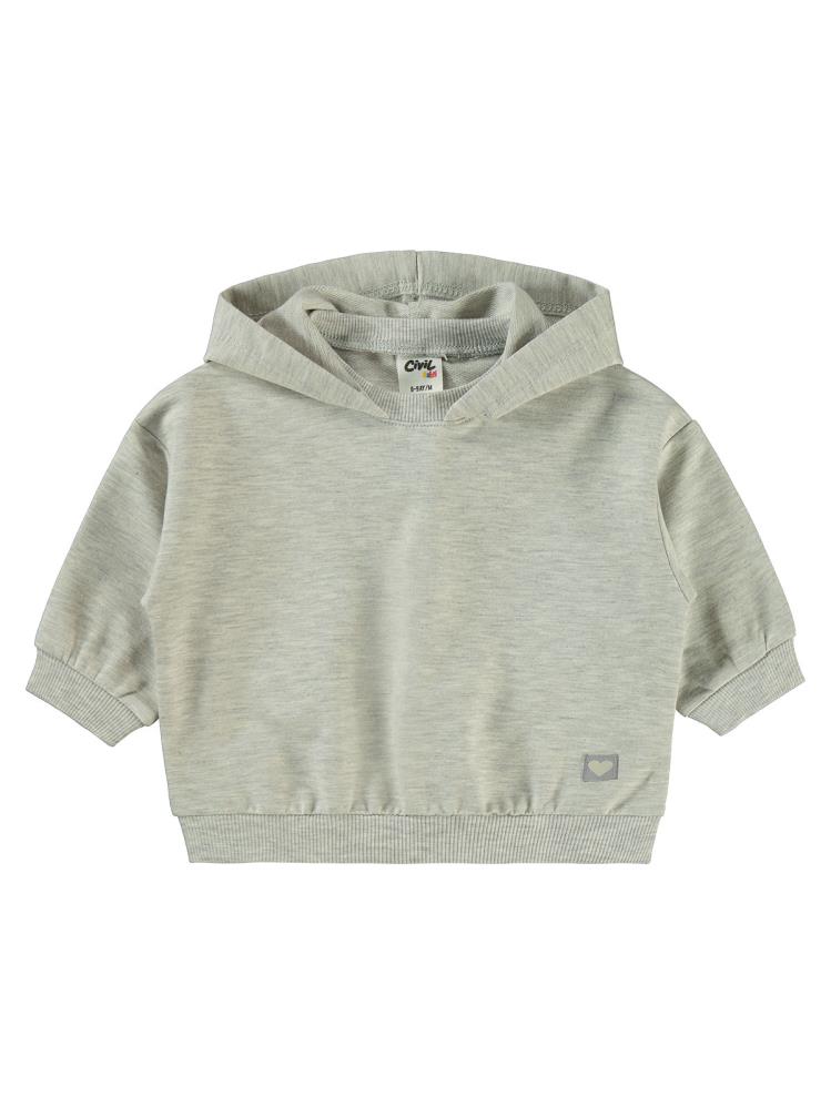 Civil Baby Civil Basic Kalp Etiketli Kapüşonlu 6-18 Ay Sweatshirt - Gri