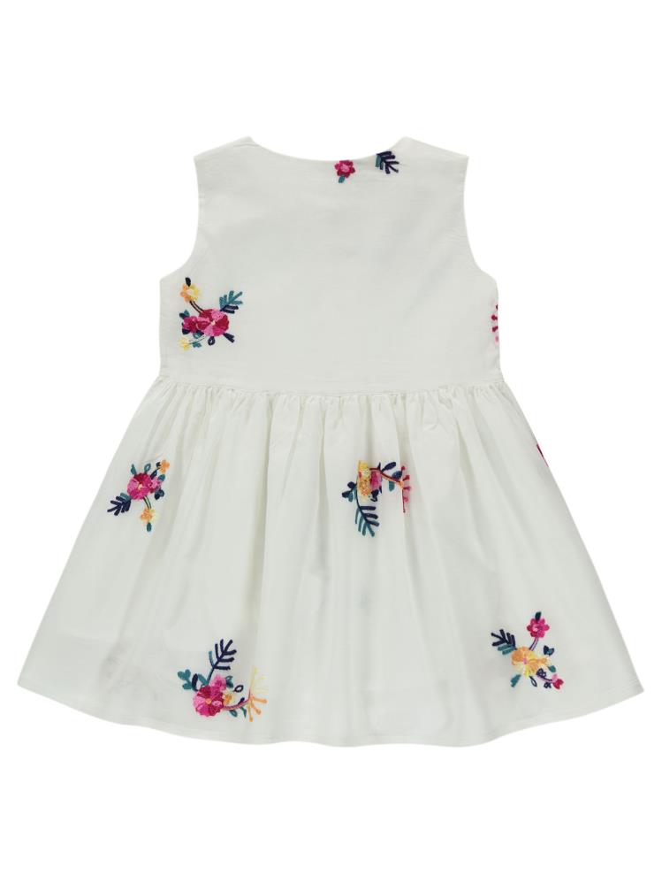 Civil Girls Renli Çiçek Nakışlı 2-5 Yaş Elbise - Ekru