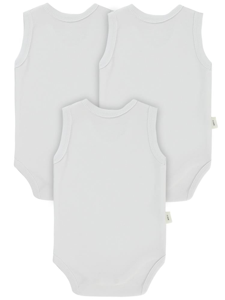 Civil Baby Düz Sıfır Kol 3 lü 0-3 Ay Çıtçıtlı Badi - Beyaz