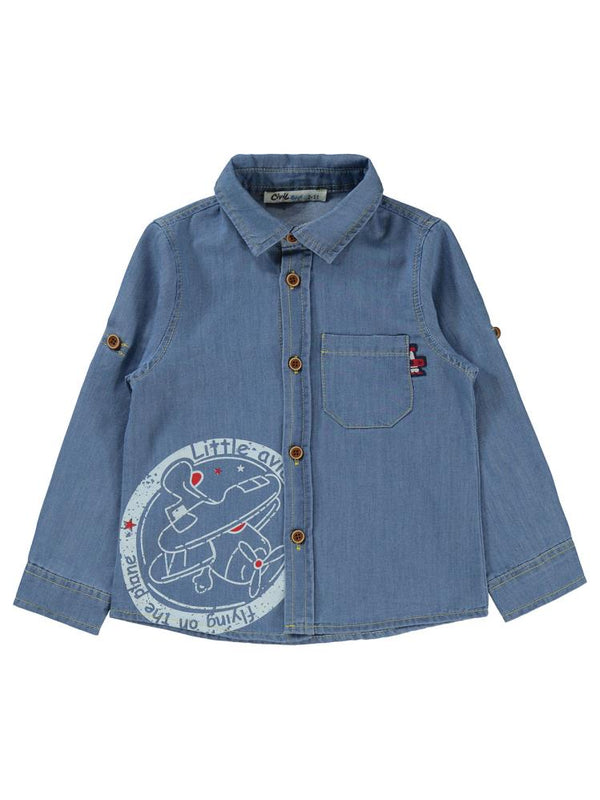 Civil Boys Uçak Baskılı 2-5 Yaş Gömlek - Mavi