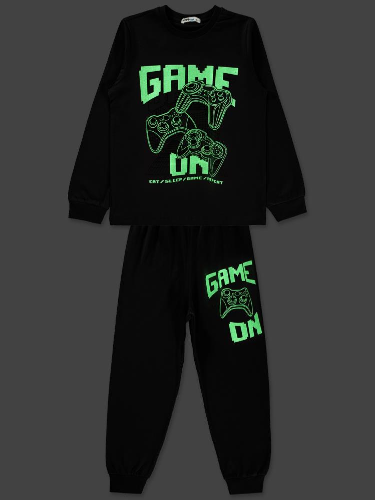 Civil Boys Game Over Karanlıkta Parlayan Baskı 6-9 Yaş Pijama Takımı - Gri
