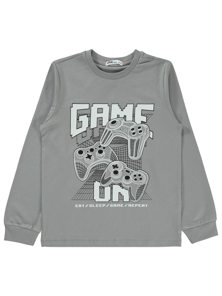 Civil Boys Game Over Karanlıkta Parlayan Baskı 6-9 Yaş Pijama Takımı - Gri