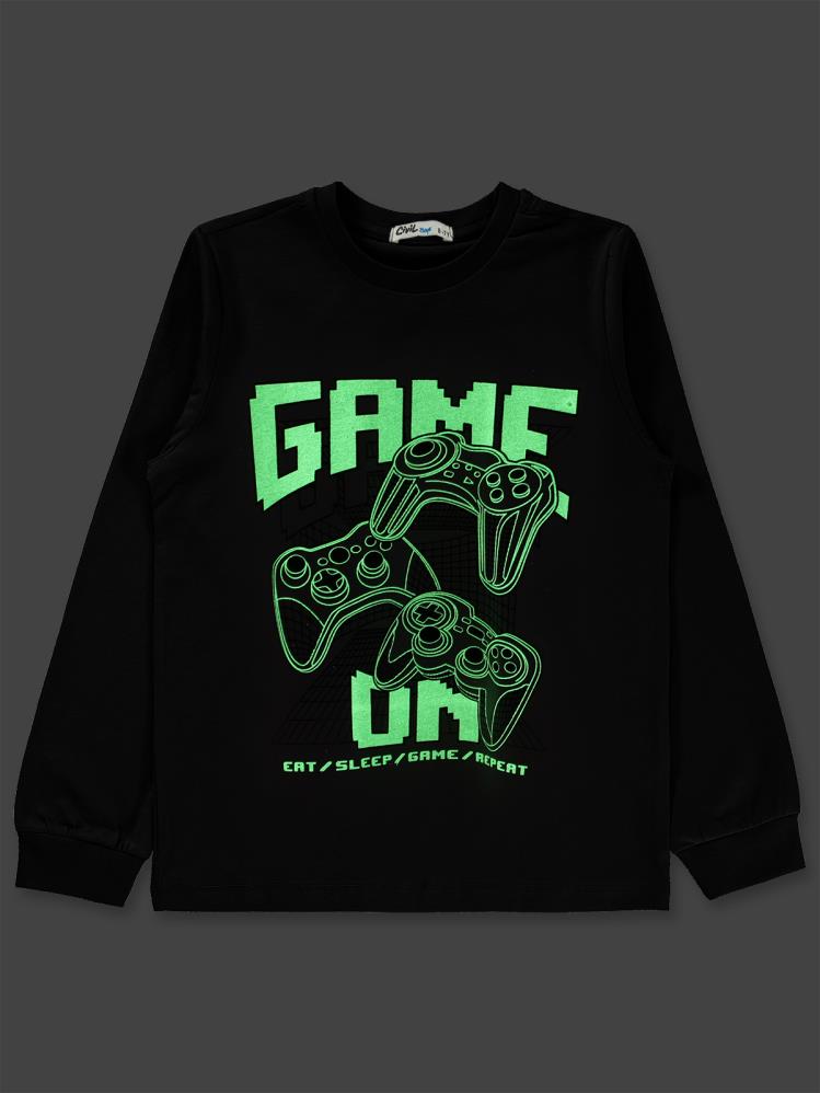 Civil Boys Game Over Karanlıkta Parlayan Baskı 6-9 Yaş Pijama Takımı - Gri