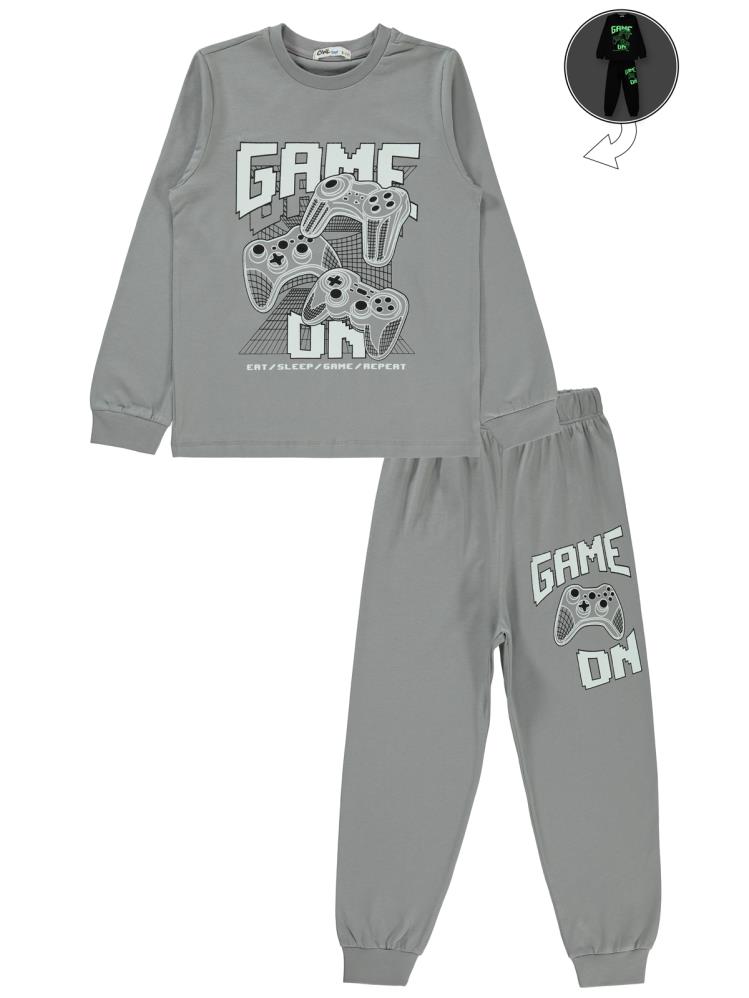 Civil Boys Game Over Karanlıkta Parlayan Baskı 6-9 Yaş Pijama Takımı - Gri