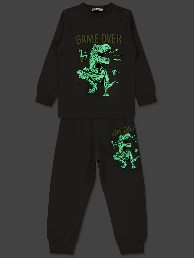 Civil Boys Game Over Karanlıkta Parlayan Baskı 2-5 Yaş Pijama Takımı - Gri
