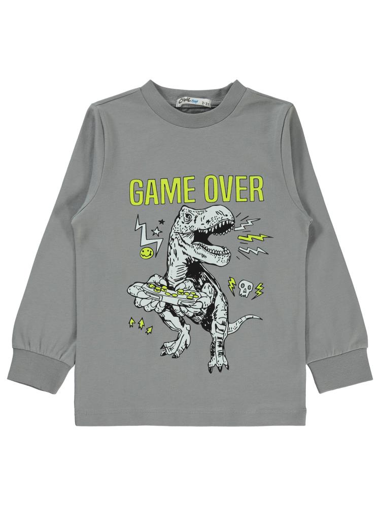 Civil Boys Game Over Karanlıkta Parlayan Baskı 2-5 Yaş Pijama Takımı - Gri