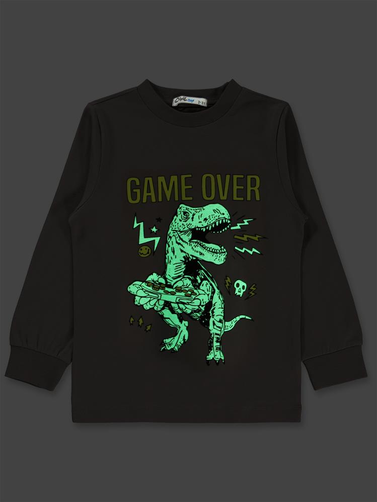 Civil Boys Game Over Karanlıkta Parlayan Baskı 2-5 Yaş Pijama Takımı - Gri