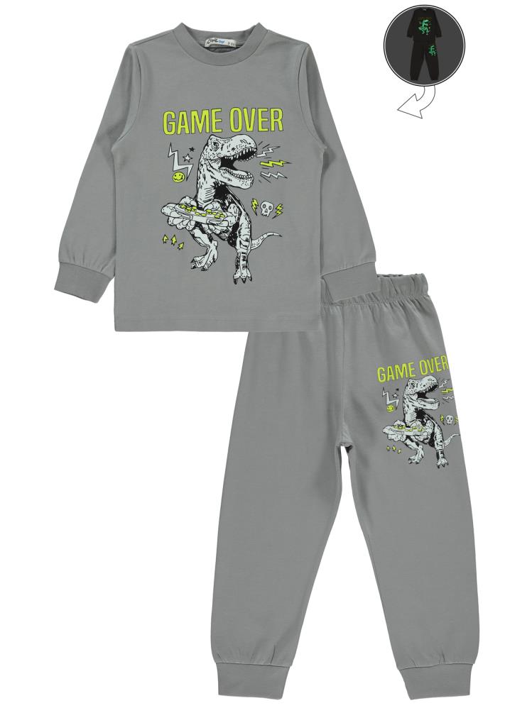 Civil Boys Game Over Karanlıkta Parlayan Baskı 2-5 Yaş Pijama Takımı - Gri
